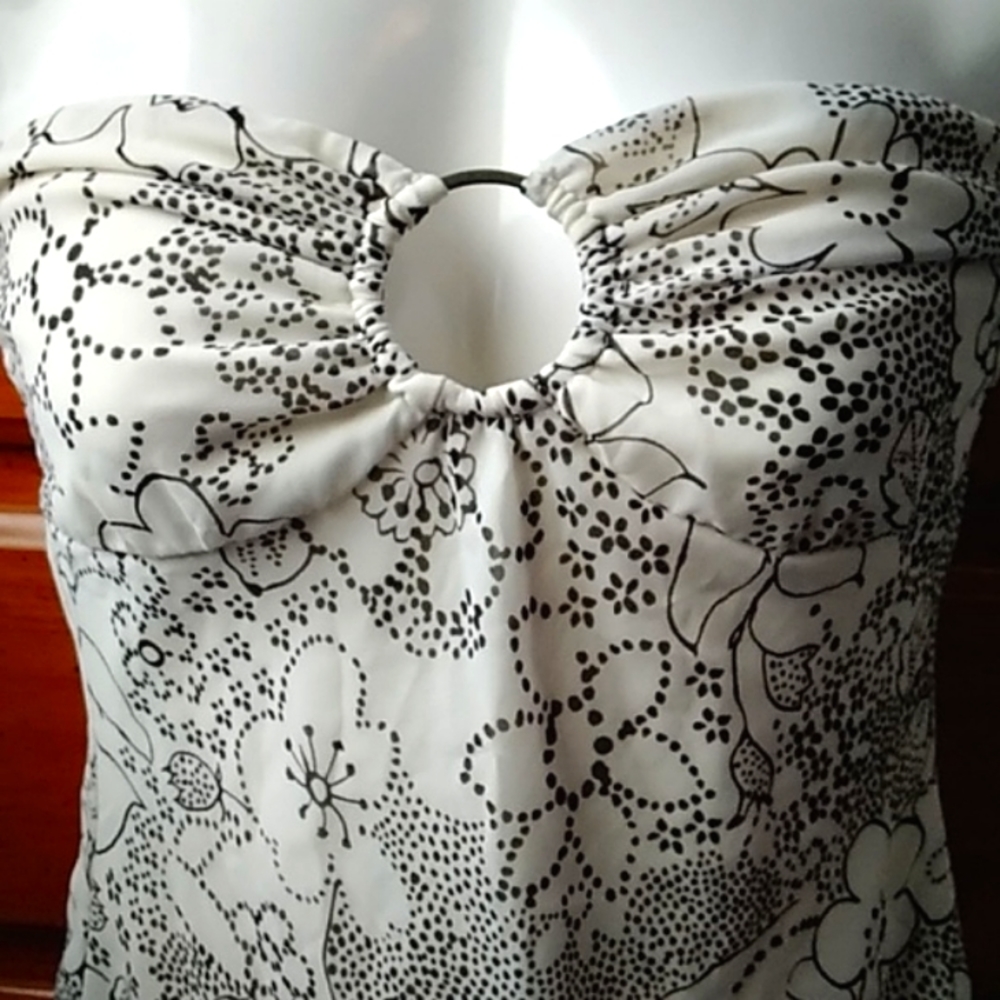 HP! Vintage Strapless Floral Fitted Y2K Scalloped Edges Peplum Top Small - Picture 3 of 9